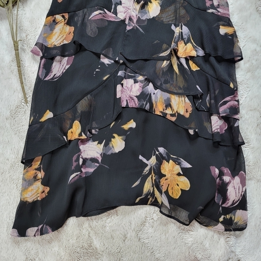 TopShop Ruffle Purple Gold Floral Print Sleeveless Mini Dress Size 2 - Picture 3 of 11
